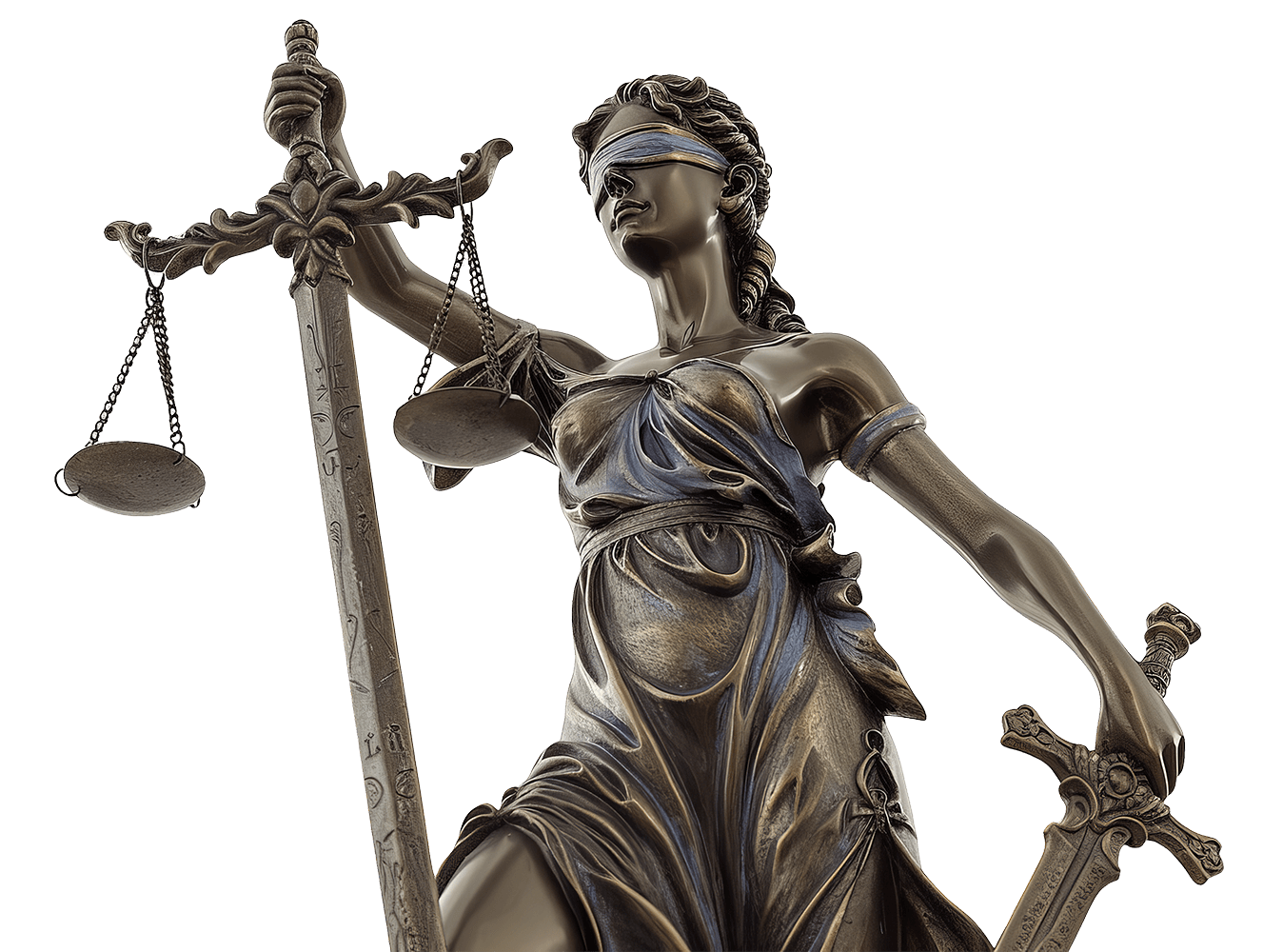 Lady Justice statue holding scales and sword symbolizing legal system and jurisprudence